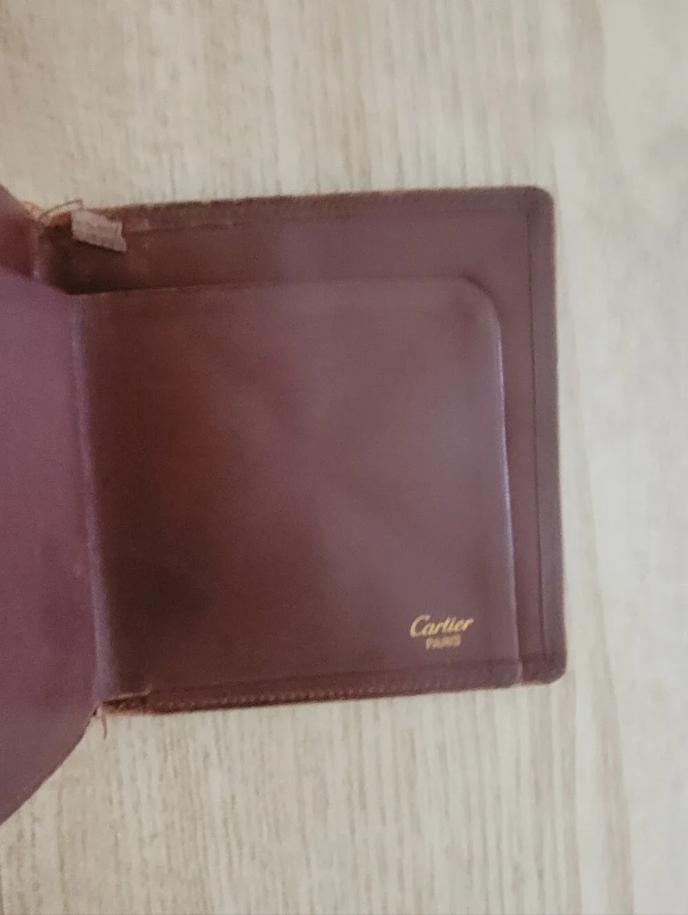 Vintage Cartier Burgandy Leather Bifold Wallet with Gold Corners & Coin holder